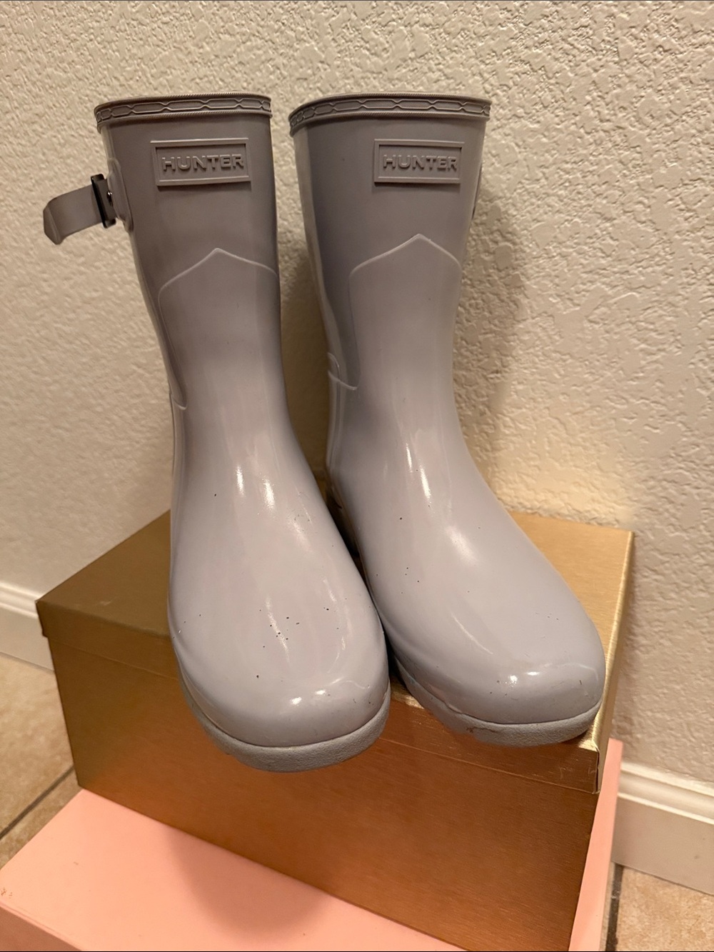 Hunter Kids' Light Gray Rain Boots with Side Buckle